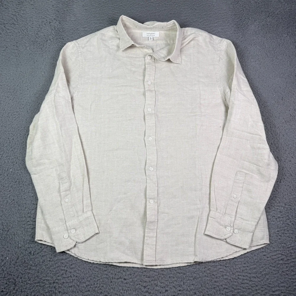 Banana Republic Shirt Mens XL Flax Beige Long Sleeve Linen Blend Button Up
